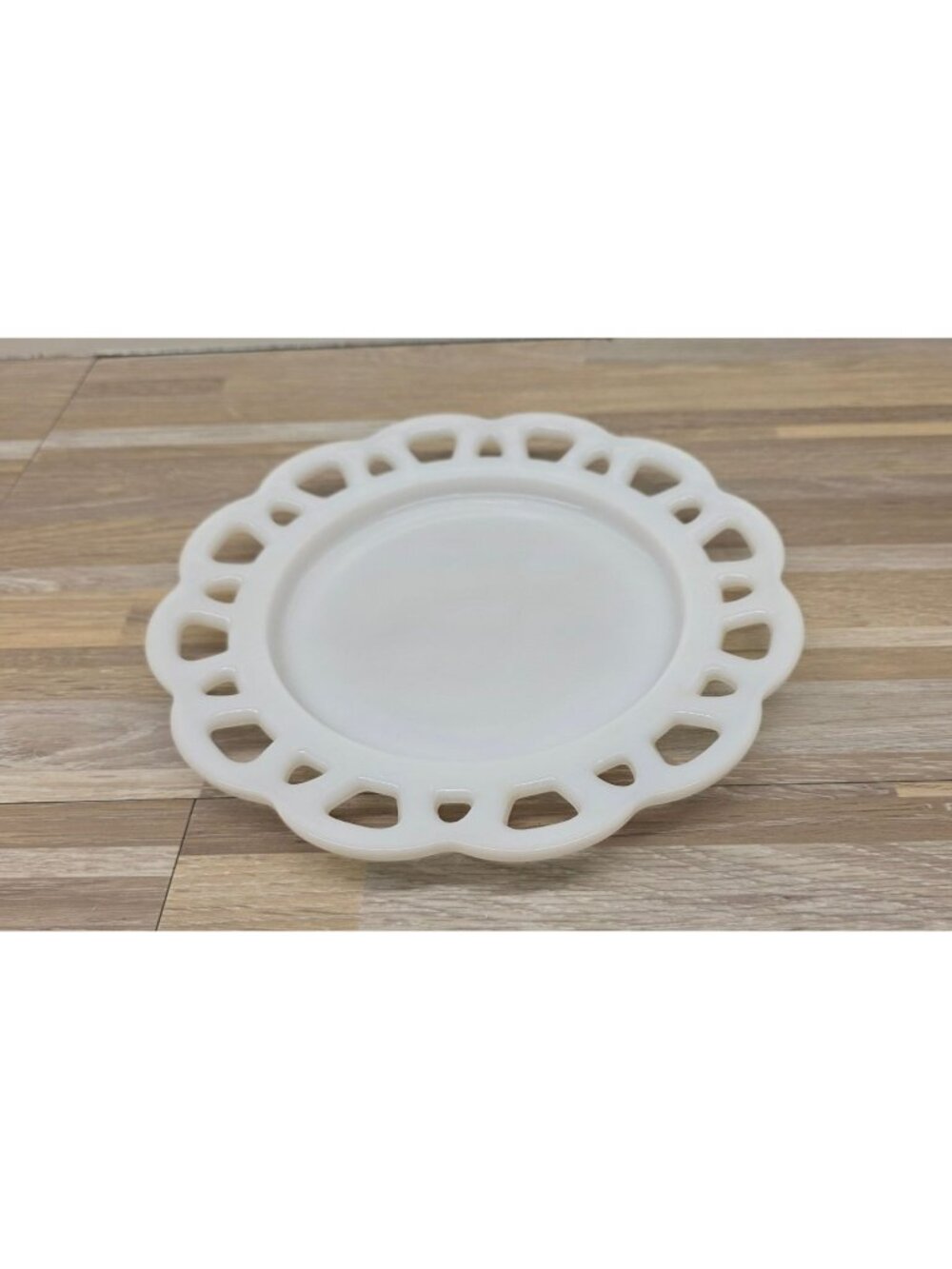 Vintage Milk Glass Salad or Dessert Plate Open Lace or Lattice Edge 8.5"